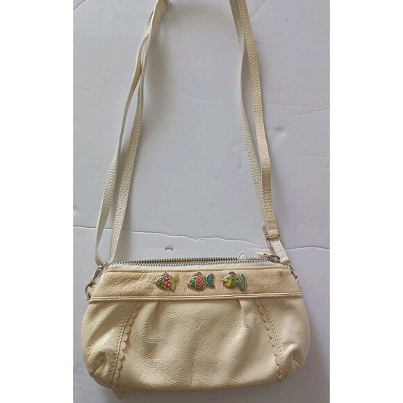 BRIGHTON Crossbody Leather Shoulder Bag Beige Fish Sea Coastal Mini Bag Vintage - Picture 1 of 10